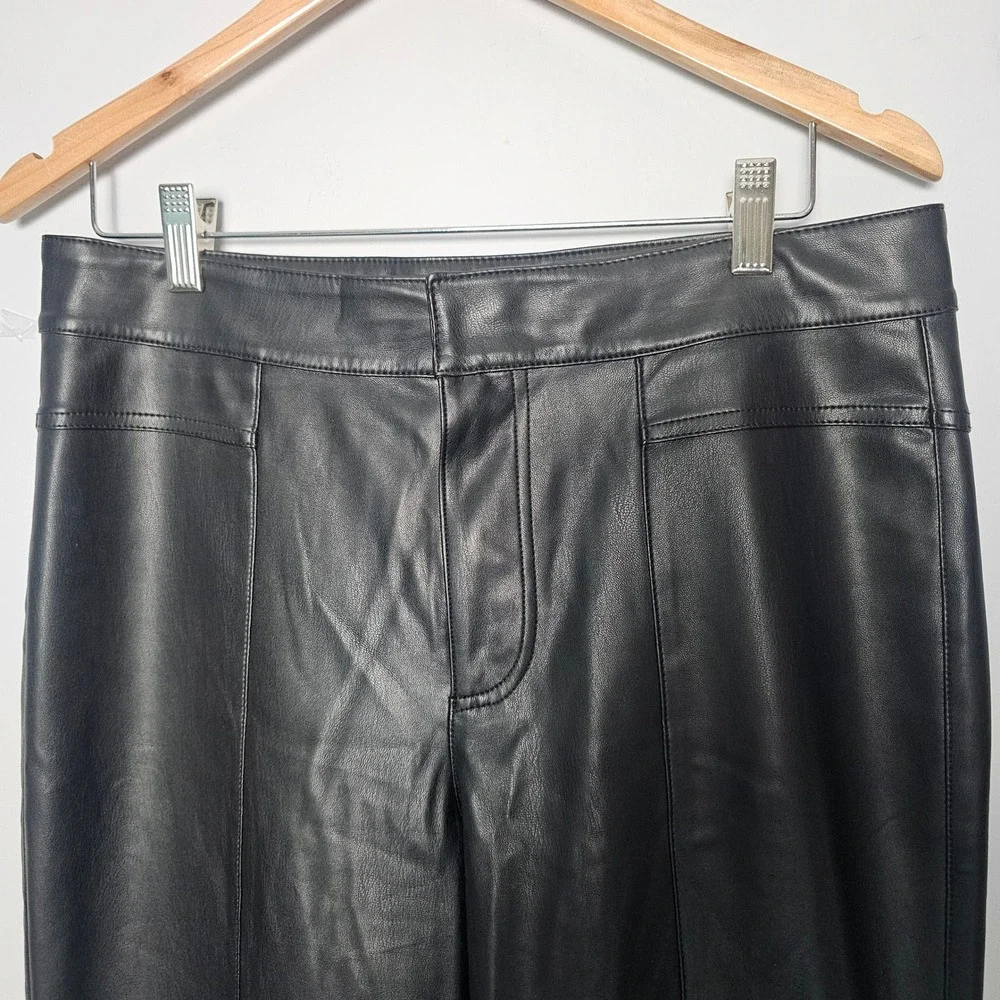 Free People Womens Glow Up Vegan Flare Pants 10 Black Faux Leather Boho Edgy